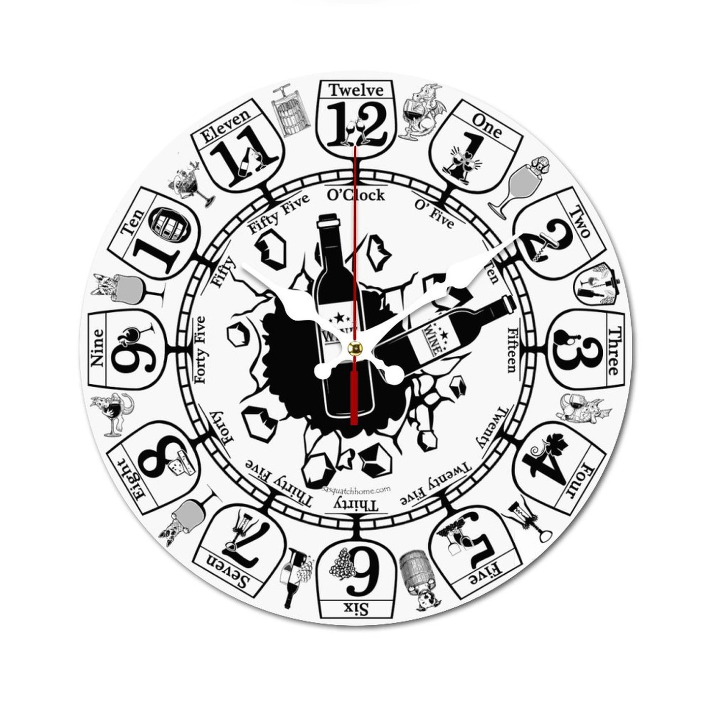 a Wine Lovers Wooden Wall Clock without Scale- Made in USA