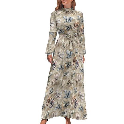 10 Animal Designs Women’s Polyester Turtle Neck Long Dress