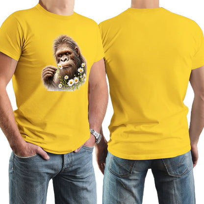 Bigfoot, Sasquatch, Daisies, Short Sleeve Cotton T-shirt