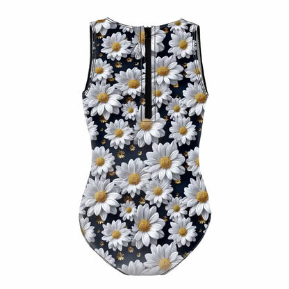 Girl’s One Piece Swimsuits, child swimwear - Bigfoot, Sasquatch, Daisies