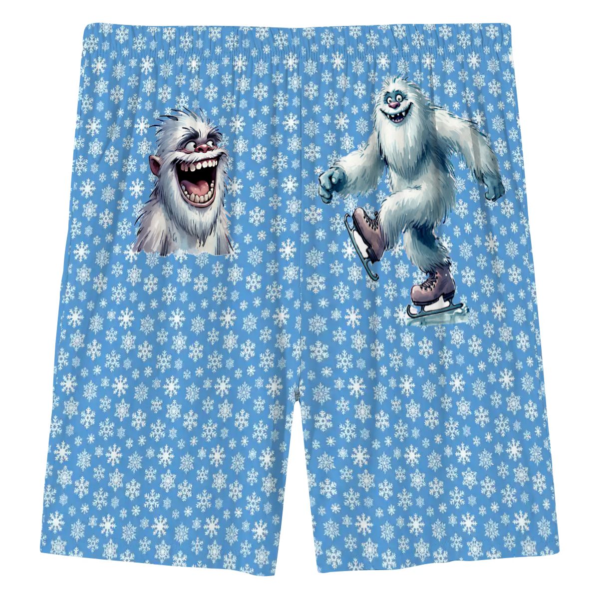 Cute Yeti on Snowflakes, Men’s Polyester, pocketed, pajama Shorts