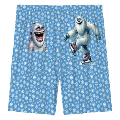 Cute Yeti on Snowflakes, Men’s Polyester, pocketed, pajama Shorts