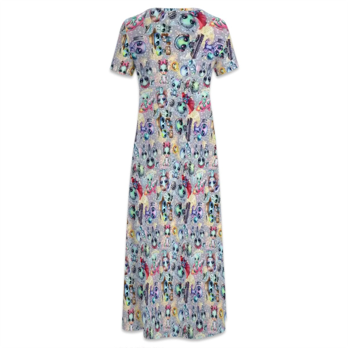 6 Alien Designs, Crew Neck Short Sleeve Maxi Dress