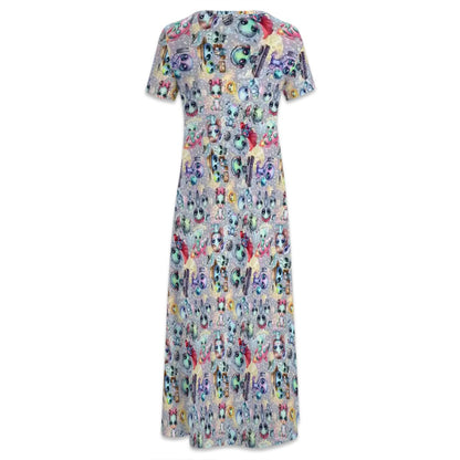 6 Alien Designs, Crew Neck Short Sleeve Maxi Dress