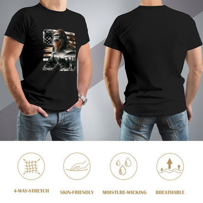 Sasquatch, Bigfoot w flag, Short Sleeve cotton T-shirt