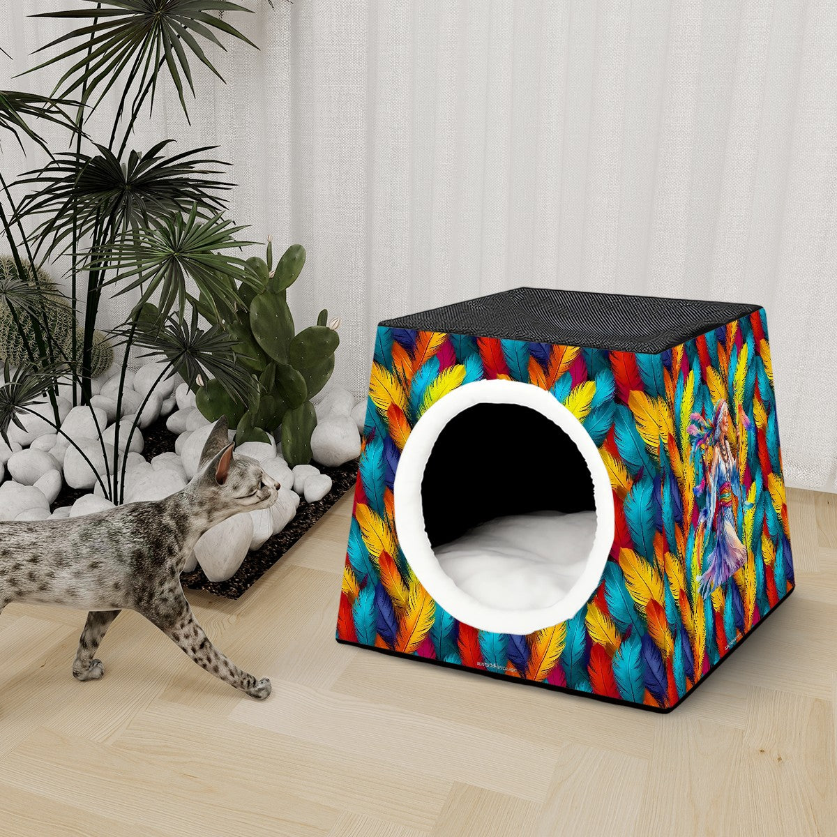 Native American on Feathers, Space Capsule Pet Bed