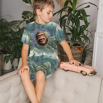 Bigfoot / Sasquatch, Pajama Sets for Kids Crew Neck Short Sleeve - "There one..."