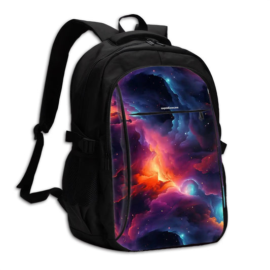 12 Galaxy / Outer Space Designs, Large Capacity, Oxford Travel, Laptop Bag with USB Charger