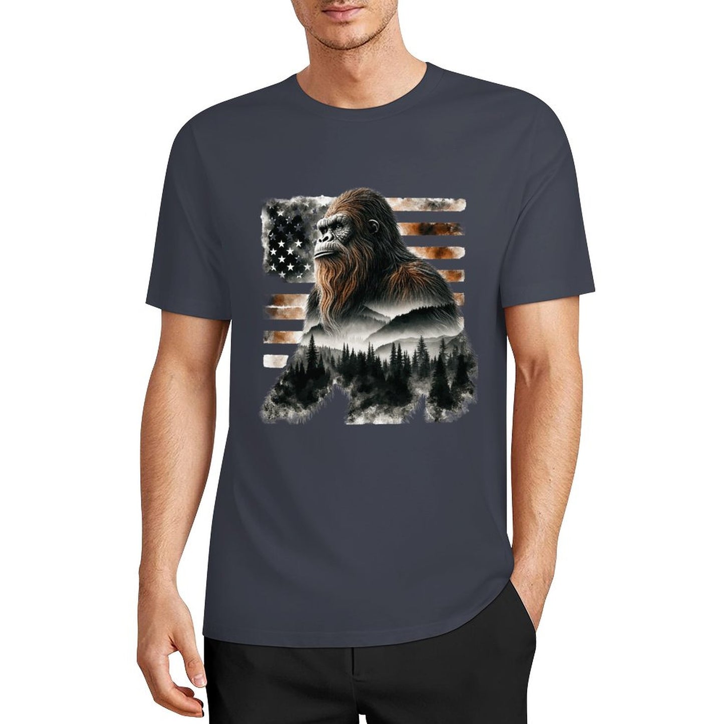 Bigfoot - Sasquatch Scenery Short Sleeve Cotton T-Shirt