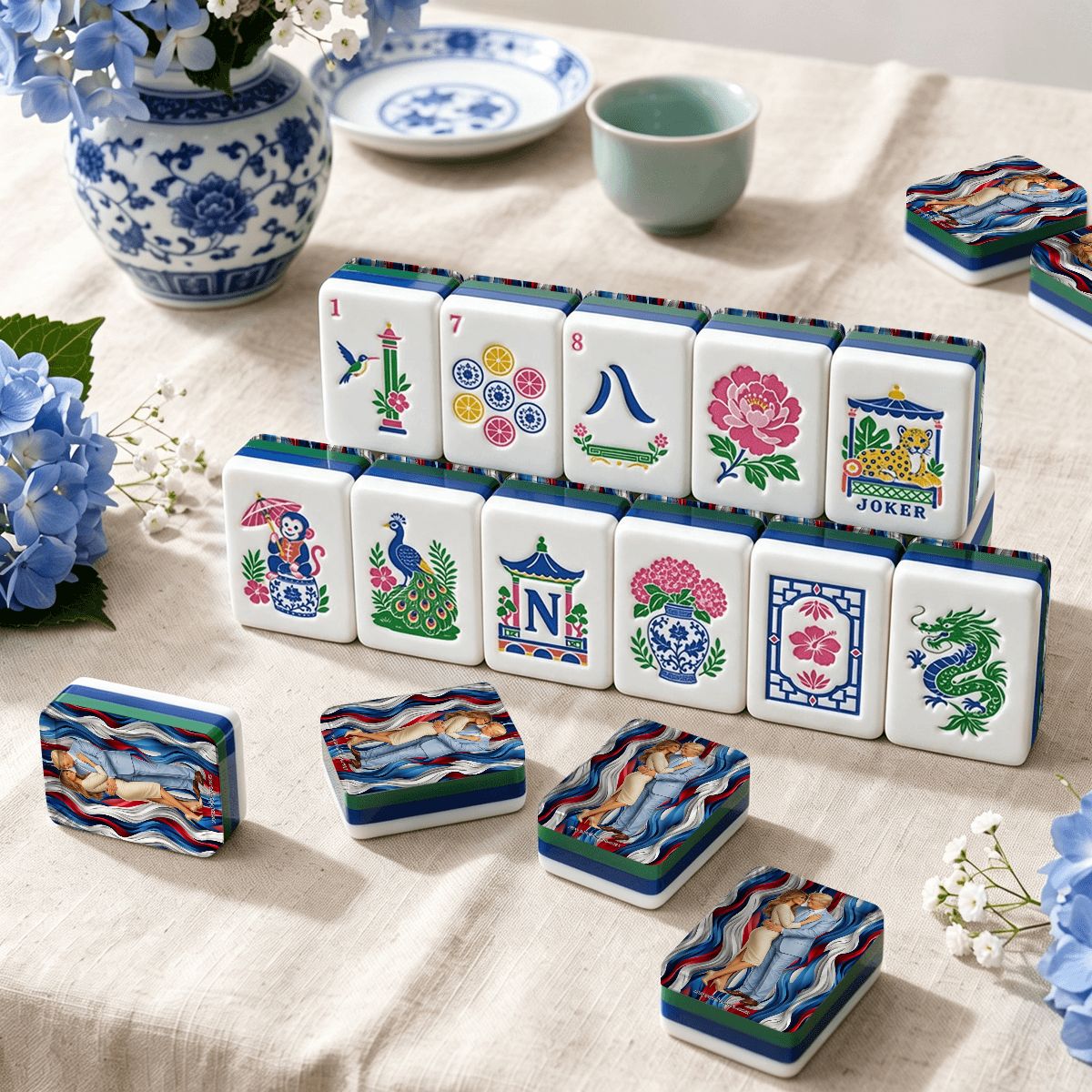 Donald and Melania Trump Chinoiserie Chic American Mahjong Tiles