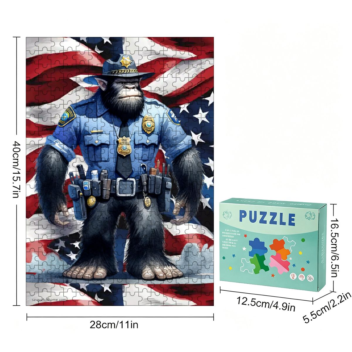 Sasquatch Police Officer 300pcs Wooden Vertical Jigsaw Puzzle