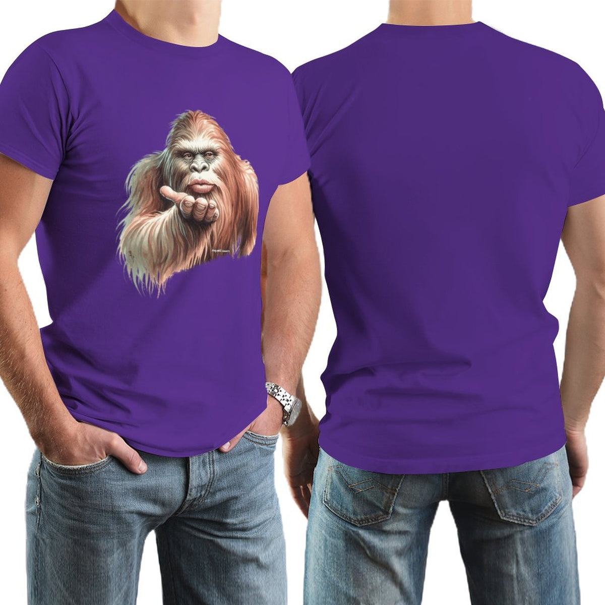 Sasquatch, Bigfoot Blow Kiss, Short Sleeve Cotton T-shirt