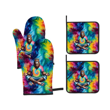 Zen Yoga Sasquatch, Bigfoot,  Set of 4 Oven Mitts & Pot Holders