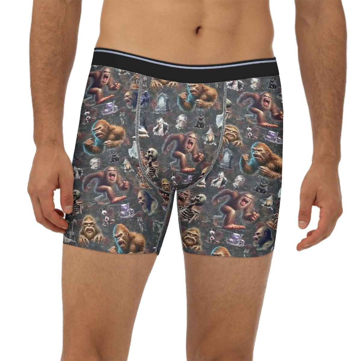 Sasquatch / Bigfoot Themed Men's Silky Polyester Extended Boxer Briefs Underwear