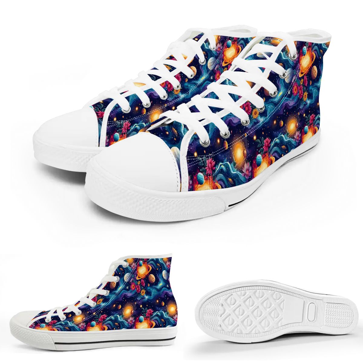 12 Galaxy, Outer Space Designs, Women's High Top Canvas Shoes