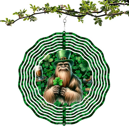 St Patrick Bigfoot, Sasquatch, US Made Hanging Metal 3D Wind Spinner, Ornament - MADE IN USA