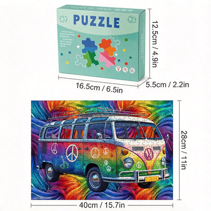 Hippie Tie Dye Bus 300pcs Horizontal Wooden Jigsaw Puzzles