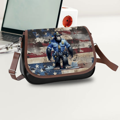 Bigfoot / Sasquatch Police Officer, Leather Shoulder Bag / Purse
