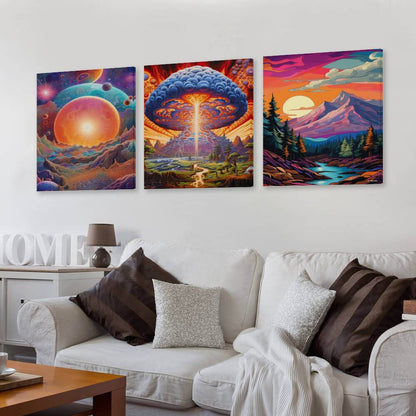 Alien Landscapes Canvas Wall Art -16”x 20” (x3) - Made In USA
