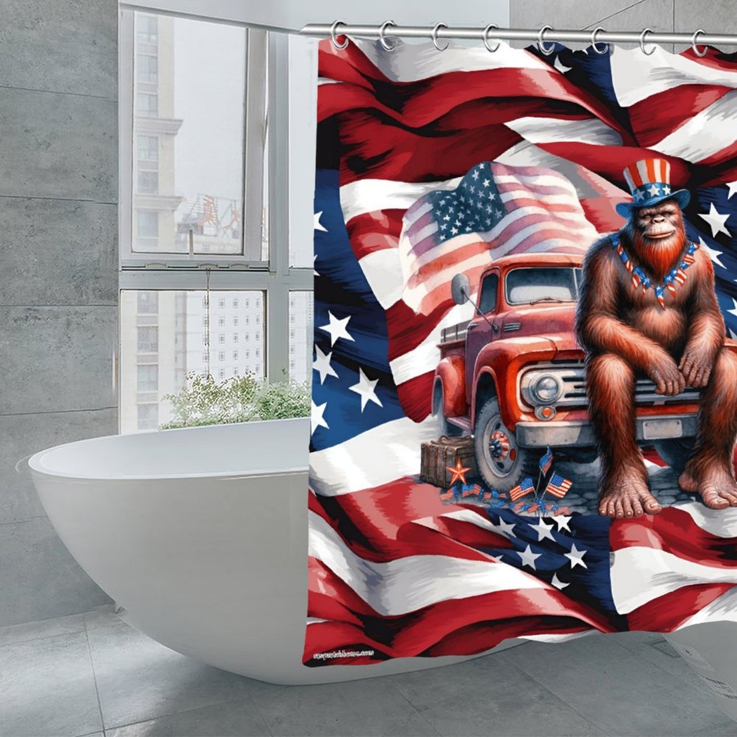 Patriot Bigfoot Sasquatch, Waterproof Polyester Shower Curtain – Made in the USA – 70.8x70.8”