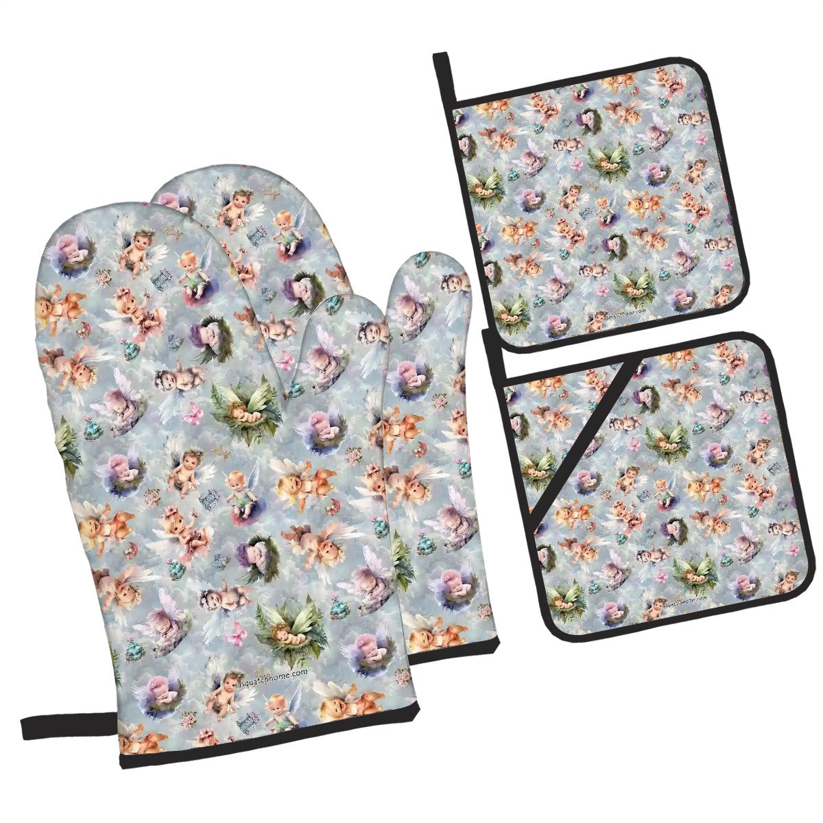 6 Fairy Designs, 4 Piece Oven Mitts / Pot Holder Sets