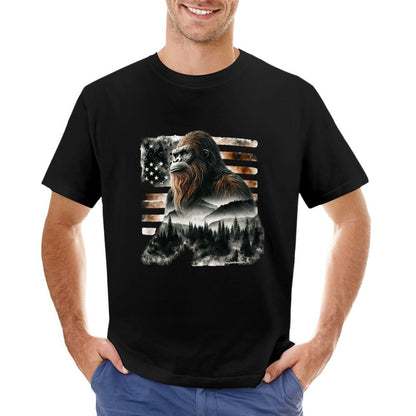 Sasquatch, Bigfoot w flag, Short Sleeve cotton T-shirt