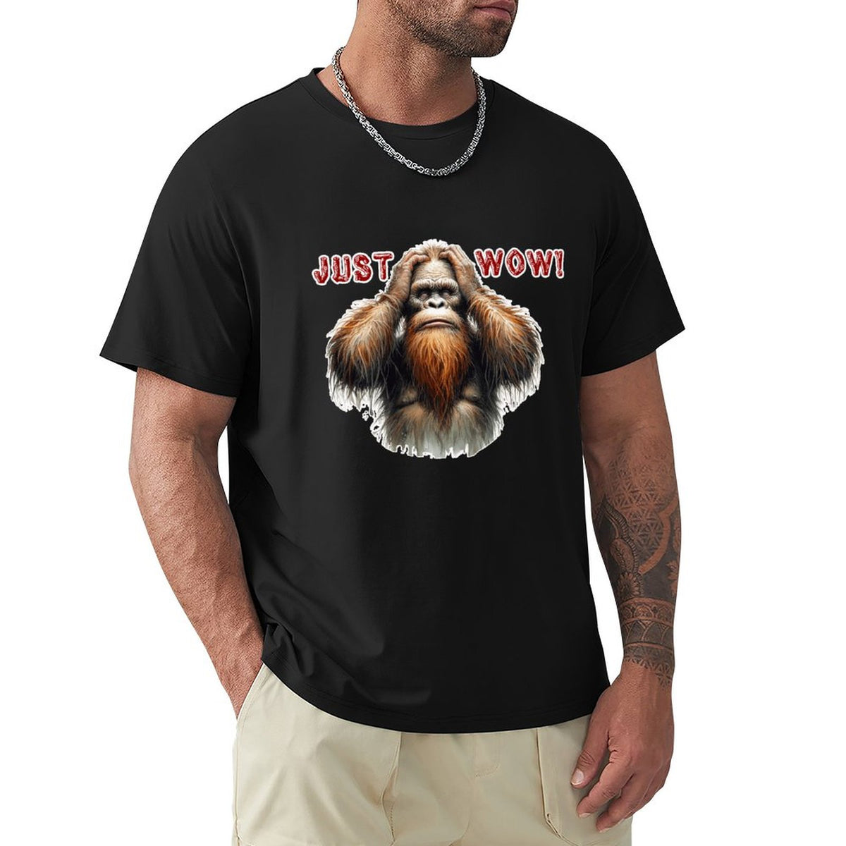 Sasquatch / Bigfoot "just Wow", Cotton Short Sleeve T-shirt