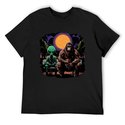Bigfoot, Sasquatch with Alien, Short Sleeve Cotton T-shirt