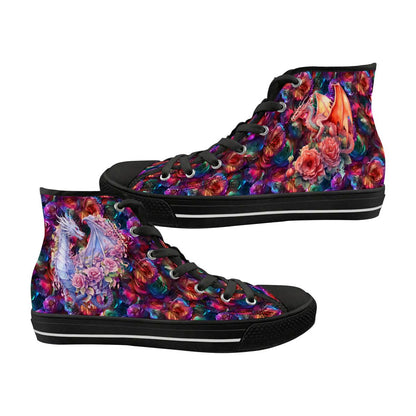 Floral Dragons, Women's High Top Canvas Shoes
