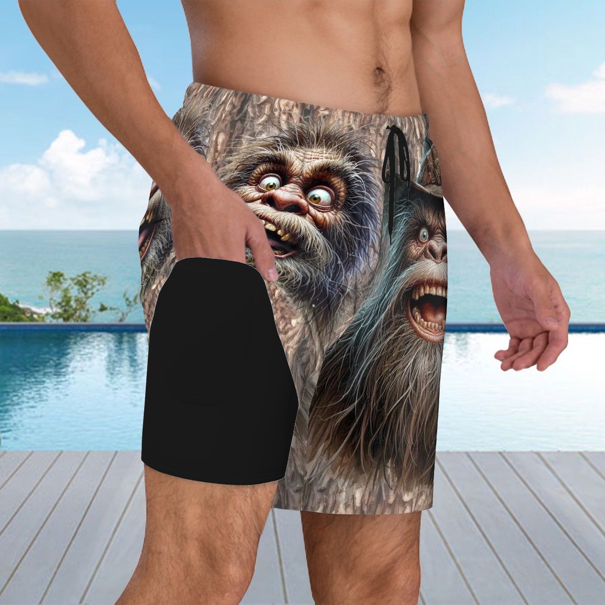Sassy Sasquatch, Bigfoot, Men Beach Shorts / Swim trunks with 4 Pockets