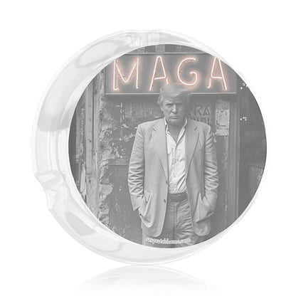 3 .3" Round, Lead Free Glass Ashtray - Donald Trump "MAGA: pic
