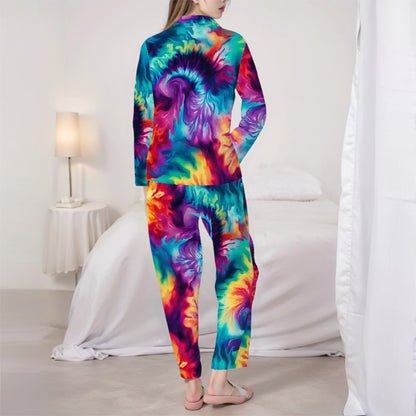 Hippie Couple on Tie Dye, Women’s Long Sleeved Pajama Set