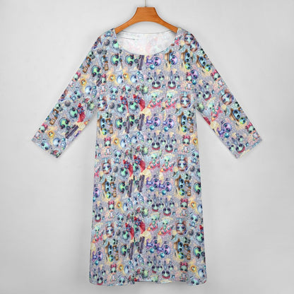 6 Alien Designs, Women’s Long Dress with Cardigan