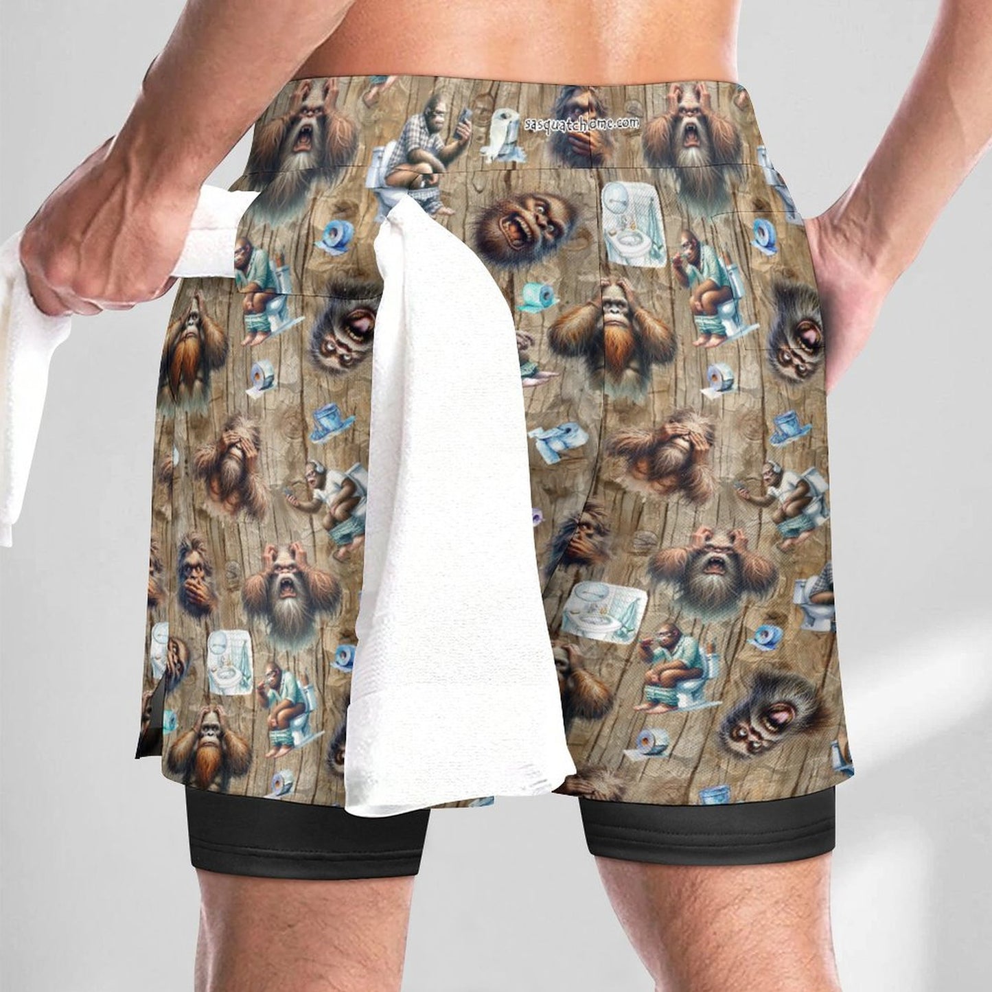 Sasquatch, Bigfoot Themed, Men Beach Shorts / Swim trunks with 4 Pockets