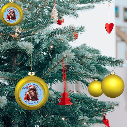 Bigfoot Sasquatch Santa, "Happy Hanukkah.." Christmas Ball Ornaments
