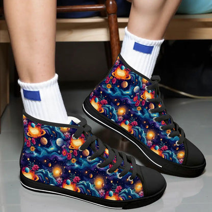12 Galaxy, Outer Space Designs, Women's High Top Canvas Shoes