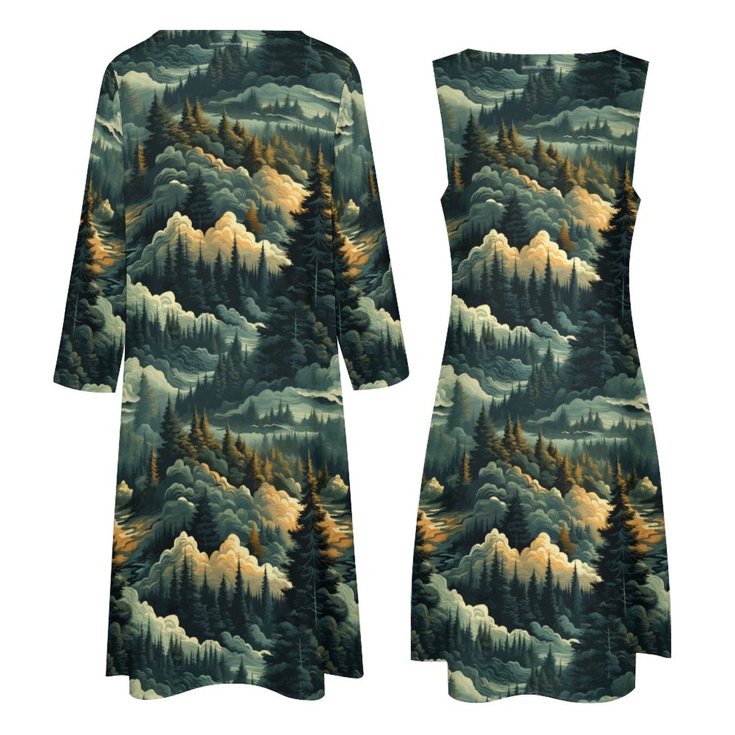 Gal Sasquatch in Woods, Women’s Long Dress with Cardigan