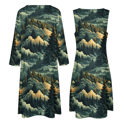 Gal Sasquatch in Woods, Women’s Long Dress with Cardigan