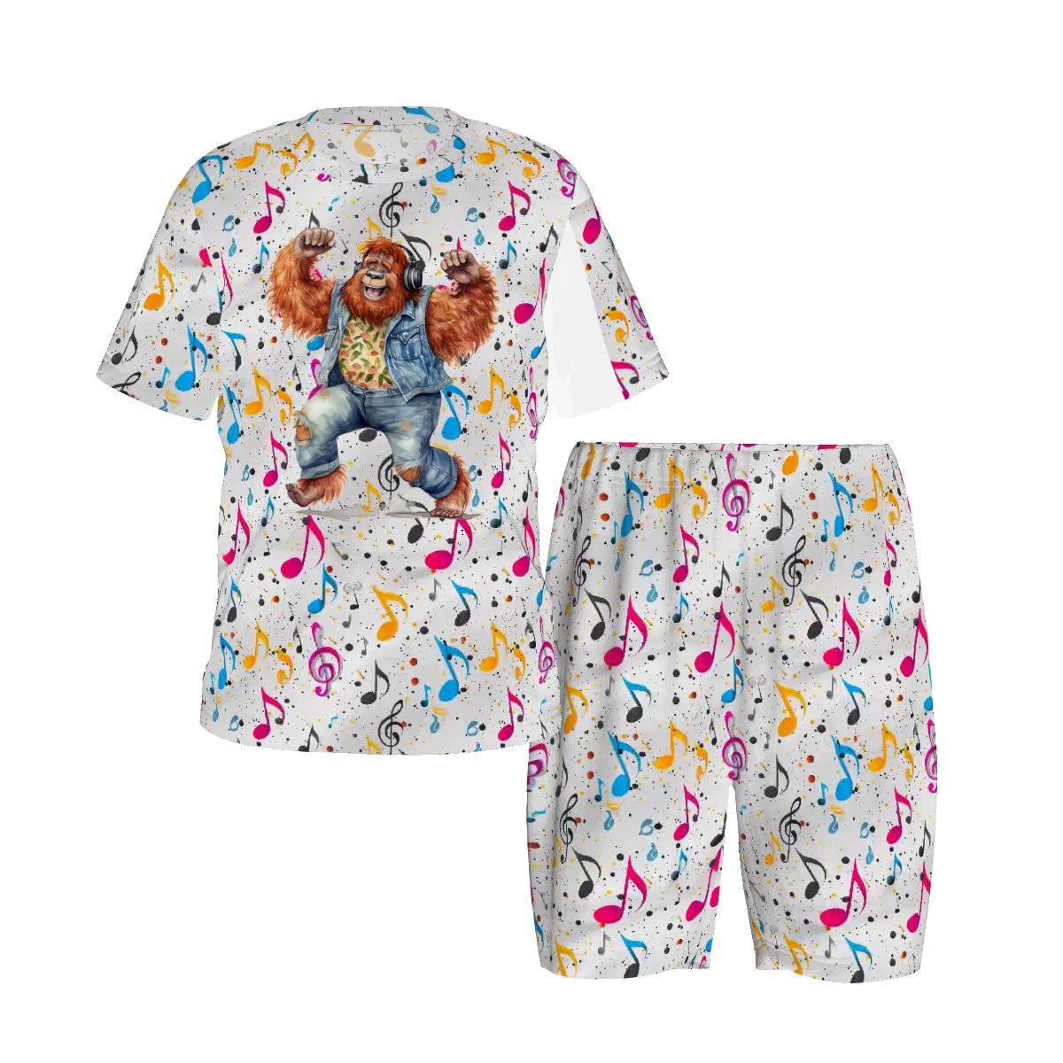 Pajama Sets for Kids, Crew Neck Short Sleeve - Dancing Bigfoot, Sasquatch