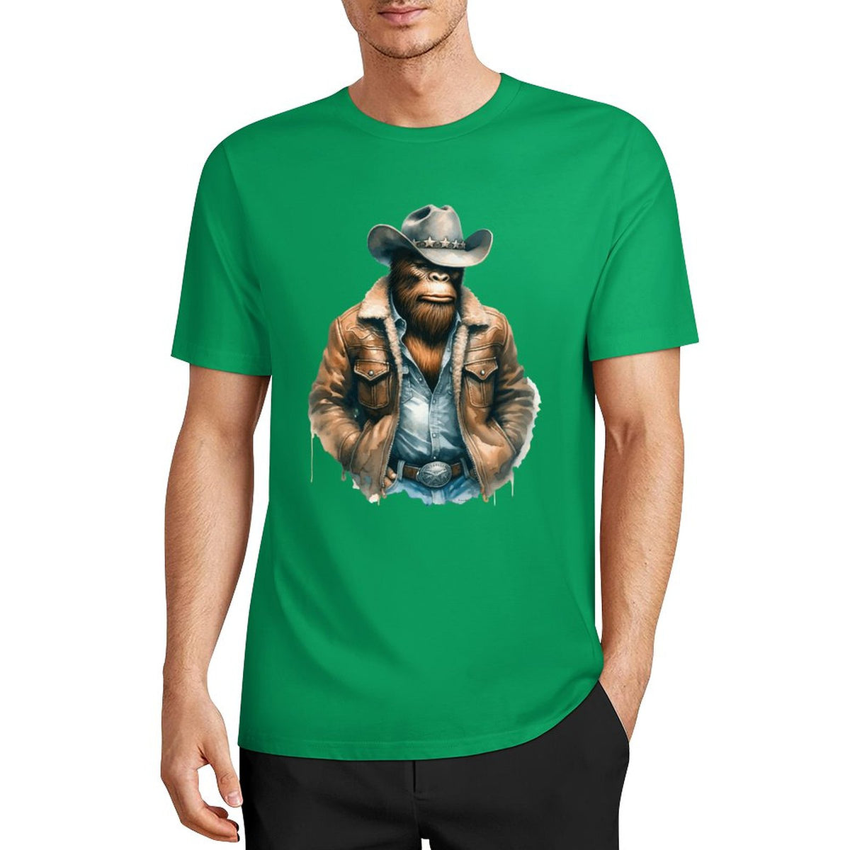 Bigfoot - Sasquatch Cowboy Short Sleeve Cotton T-Shirt