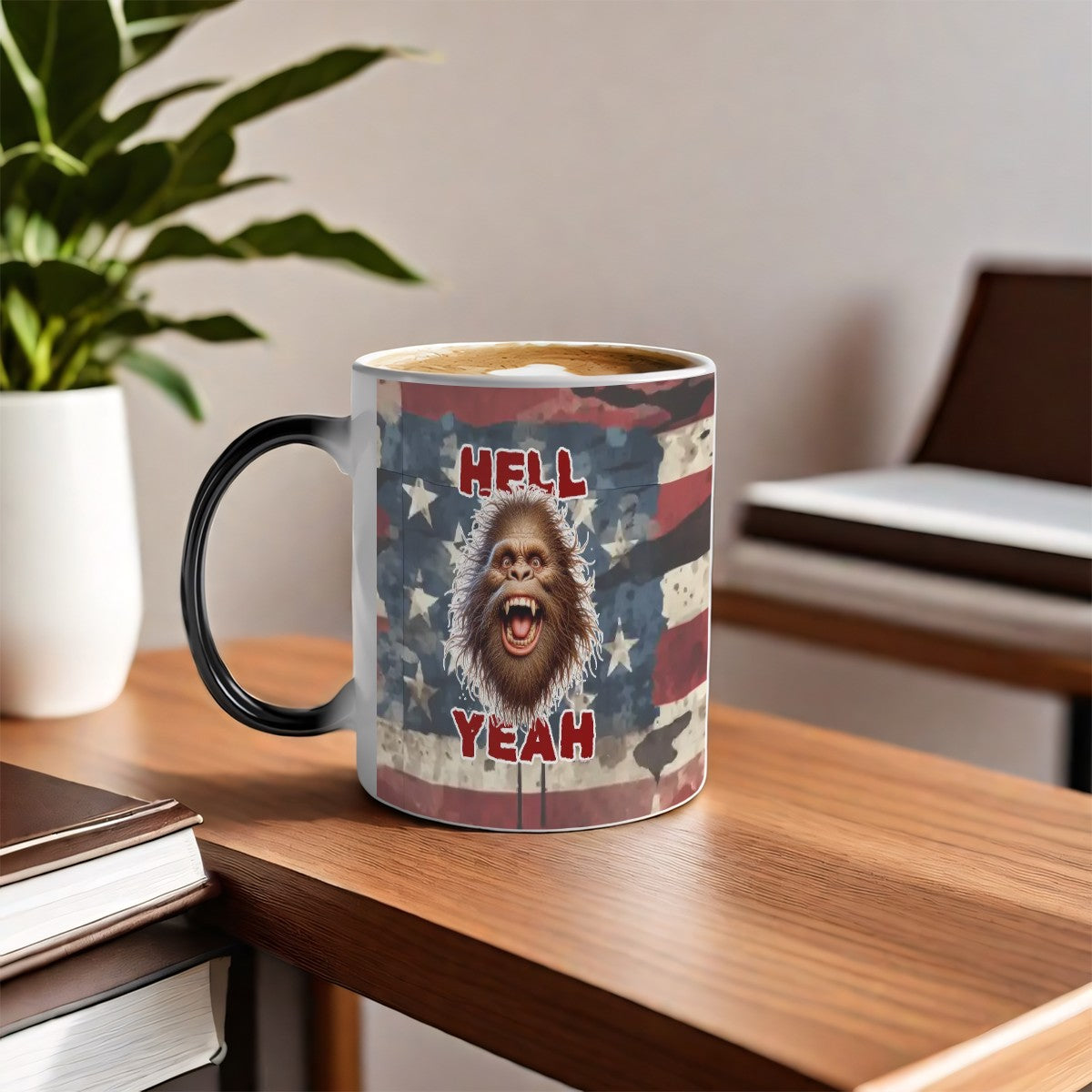 Sarcastic Sasquatch, "Hell Yeah " Color Changing 11oz Mug, Color Changing 11oz Mug, Coffee Cup