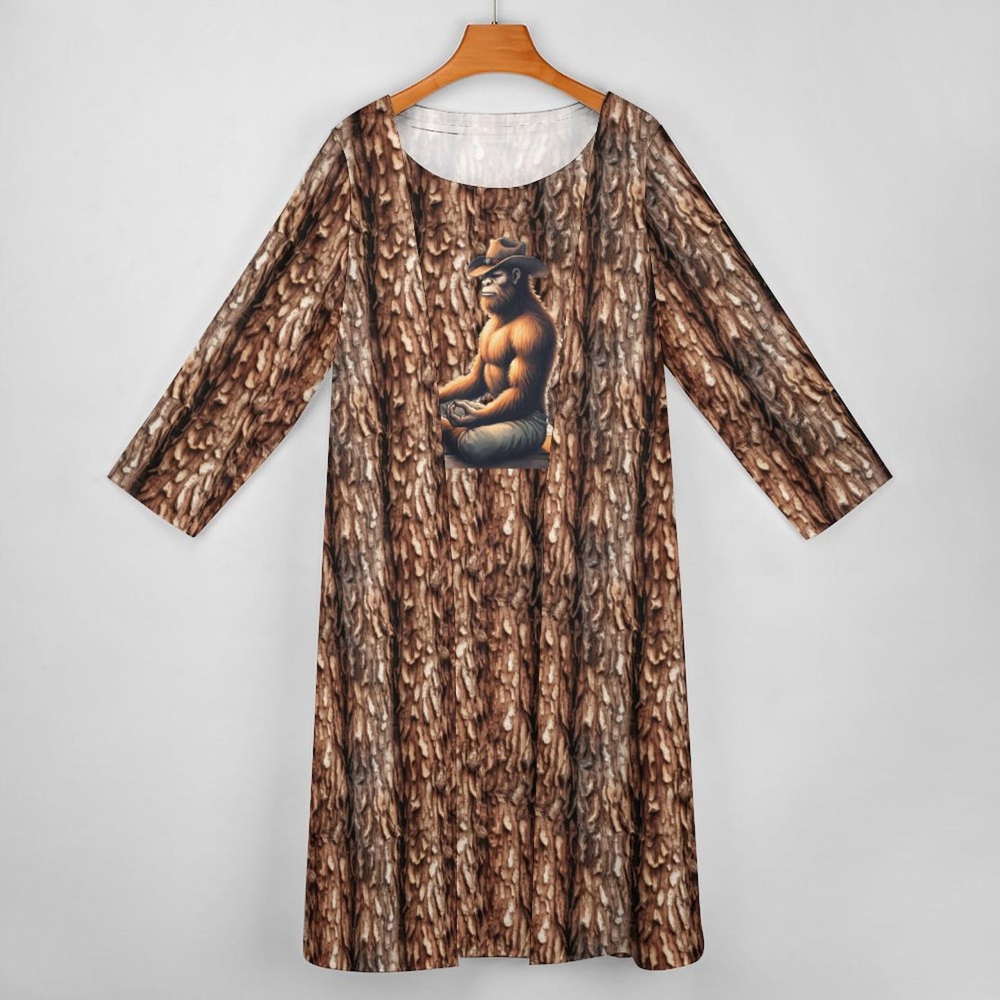 Yoga Cowboy Bigfoot Sasquatch, Women’s Long Dress with Cardigan
