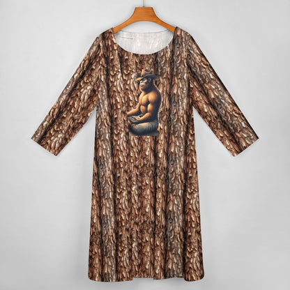 Yoga Cowboy Bigfoot Sasquatch, Women’s Long Dress with Cardigan
