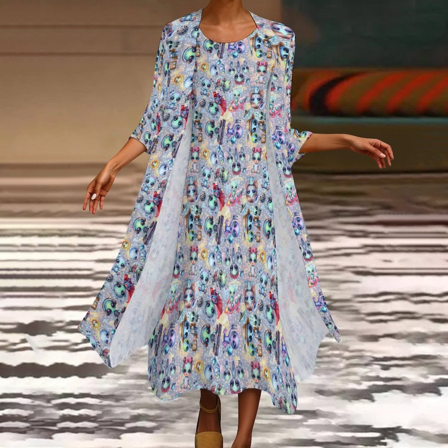 6 Alien Designs, Women’s Long Dress with Cardigan