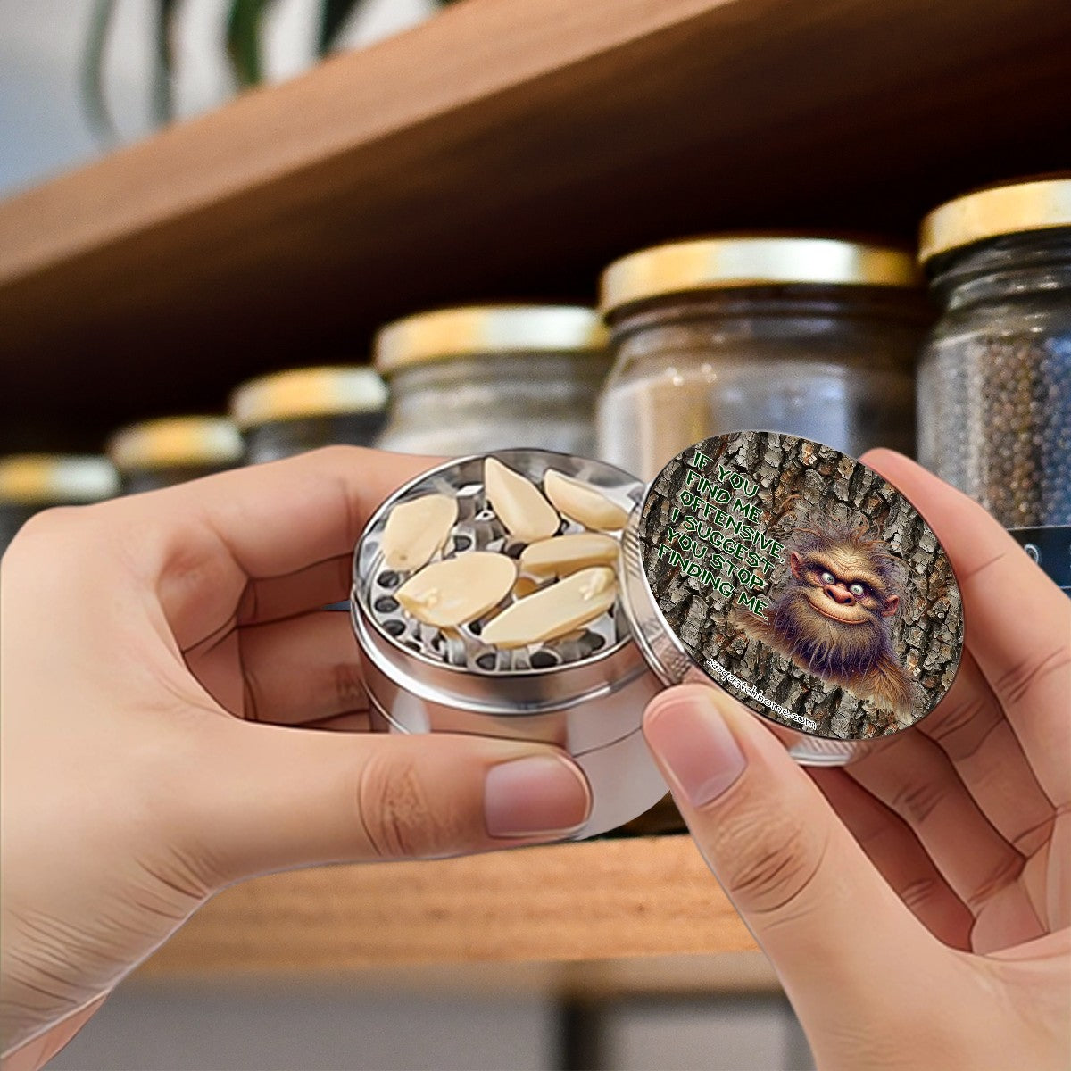 Sarcastic Sasquatch "If you find me offensive..." Herb & Ganja Grinder