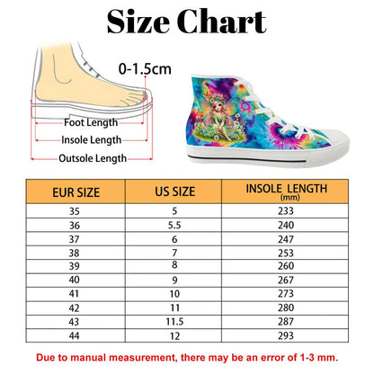Fairies on Tie Dye, Women's High Top Canvas Shoes
