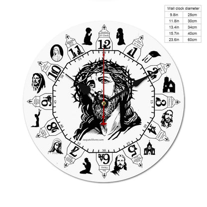 Jesus, Christian, Wooden Wall Clock - B&W- Made in USA
