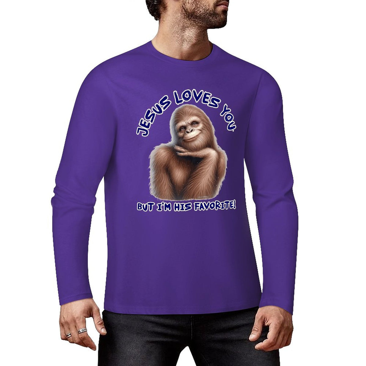 Bigfoot - Sasquatch "Jesus loves you..", Cotton Unisex Long Sleeve T-shirt