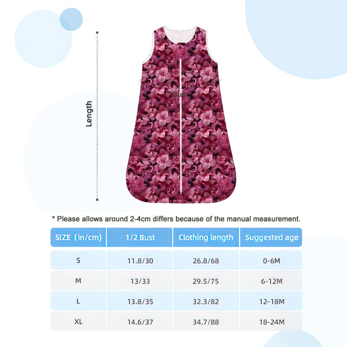 10 Flower Designs, Sleeveless Baby Sleep Sack