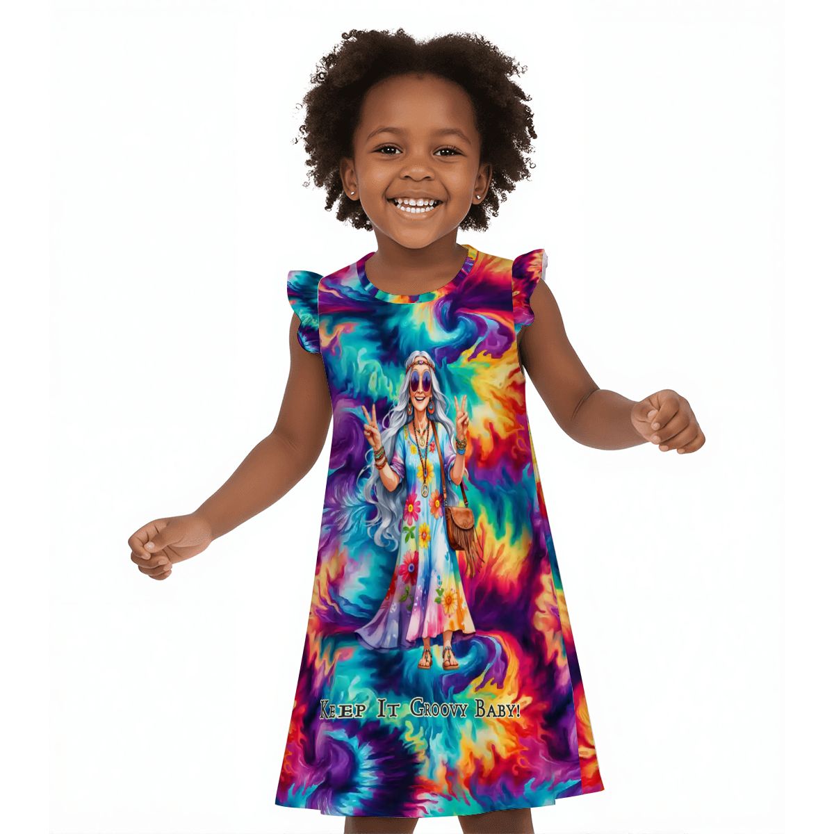 Hippie "Keep it Groovy..", Girl's Flutter Sleeve Nightgown